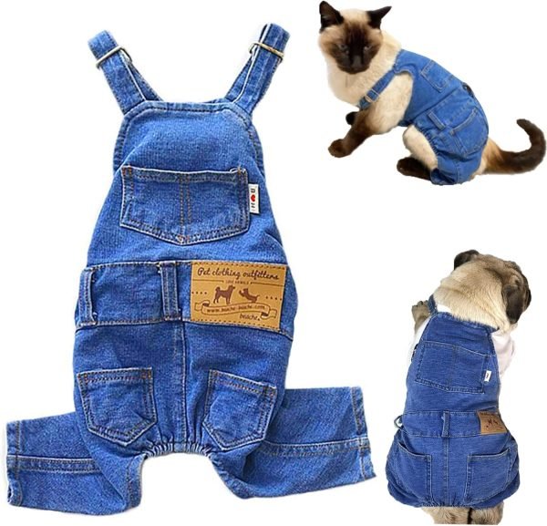 Dog Shirts Clothes Dog Denim Jumpsuit Overalls, Fashion Pet Jean Overalls Apparel, Comfortable Puppy Costumes for Small Medium Dogs&Cat, Dog Denim Shirts, Shirt & Pant Sets, Pets Outfits (M)