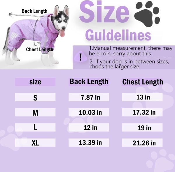 Dog Raincoat, Dog Rain Jacket for Puppy Dog with Hat, Small Dog Lightweight Raincoat, Waterproof Rain Jacket with Reflective Strip. (Purple, Medium)