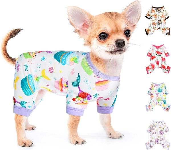 71UEz6EeGLL._AC_SL1500 Pet Clothes Puppy Clothes for Small Dogs Boy Girl - Soft Stretch Dog Pajamas Dog Jumpsuit Cute Avocado Pattern Dog Pjs Shirts Dog Outfits Onesies for Chihuahua Yorkshire Teacup Dogs Cat Clothing