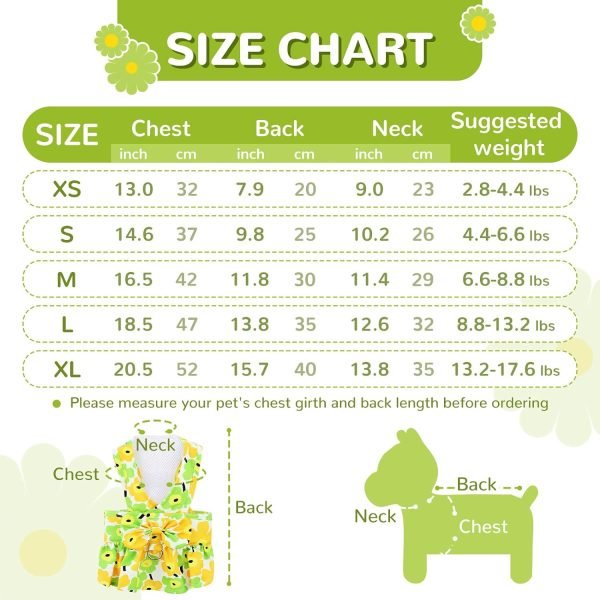 Dog Dresses for Small Dogs Girl Puppy Dresses with Leash Bow Harness Dress for Small Medium Dogs Summer Pet Floral Dresses with D-Ring Female(Yellow S)