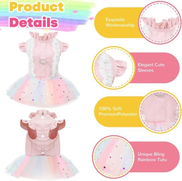 71V7oRX85CL._AC_SL1500 Small Dog Harness Dress Pink Cute Rainbow Tutu Dresses for Dogs Princess Summer Puppy Dog Dress for Small Dogs Girl Cat Dresses Clothes for Cats Only Shih Tzu Chihuahua Dog Clothes, Small