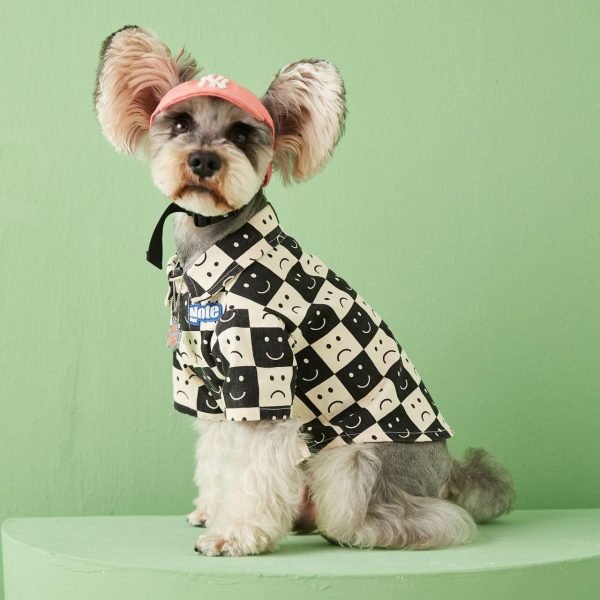 Dog Costume Cotton Clothes for Pets Plaid Shirt Smile Face Pet Boy Coat for Small Dogs Medium Large Cute T-Shirt Cat Girl Outfits Female Costumes Summer (M,Caramel Face)