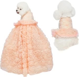 Dog Wedding Detachable Dress Breathable Tulle Tutu Doggie Apparel Skirts Clothes Pet Outfits for Small Dogs Birthday Party Dresses (Pink, M)