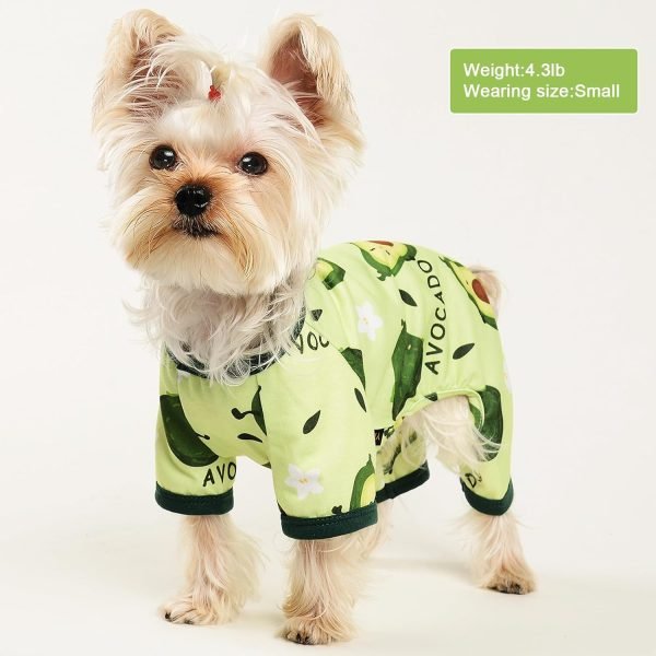 71WM2ryvw3L._AC_SL1500 Pet Clothes Puppy Clothes for Small Dogs Boy Girl - Soft Stretch Dog Pajamas Dog Jumpsuit Cute Avocado Pattern Dog Pjs Shirts Dog Outfits Onesies for Chihuahua Yorkshire Teacup Dogs Cat Clothing