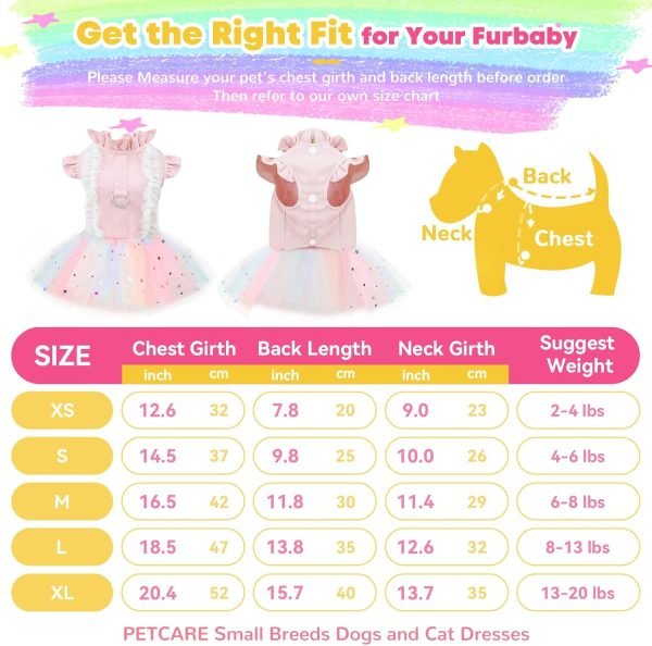 71WPHZNaHgL._AC_SL1500 Small Dog Harness Dress Pink Cute Rainbow Tutu Dresses for Dogs Princess Summer Puppy Dog Dress for Small Dogs Girl Cat Dresses Clothes for Cats Only Shih Tzu Chihuahua Dog Clothes, Small