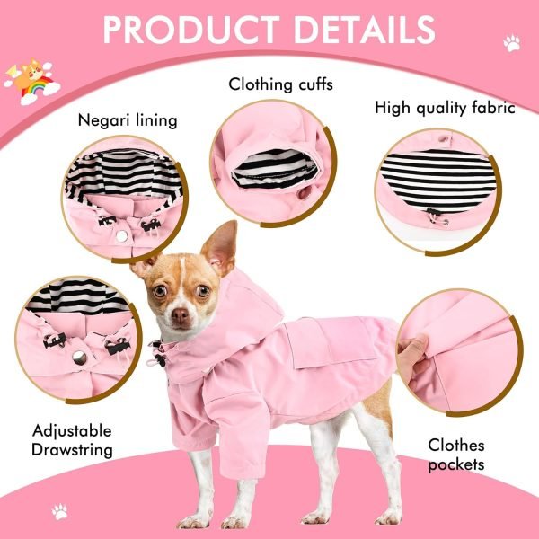 Waterproof Dog Raincoat Jacket with Hood Lightweight Adjustable Drawstring Dog Raincoat Poncho for Small Medium Puppy (Pink, M)