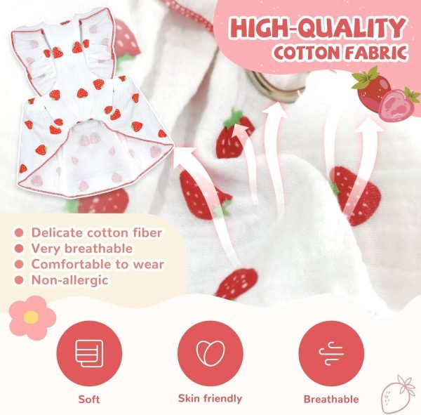 Dog Dresses for Small Dogs Girl Female Dog Clothes Cat Clothes Cat Dress Cute Cotton Extra Small Summer Clothes Bow Decor Printed Strawberry Dog Birthday Outfit Small Puppy Clothes White XL