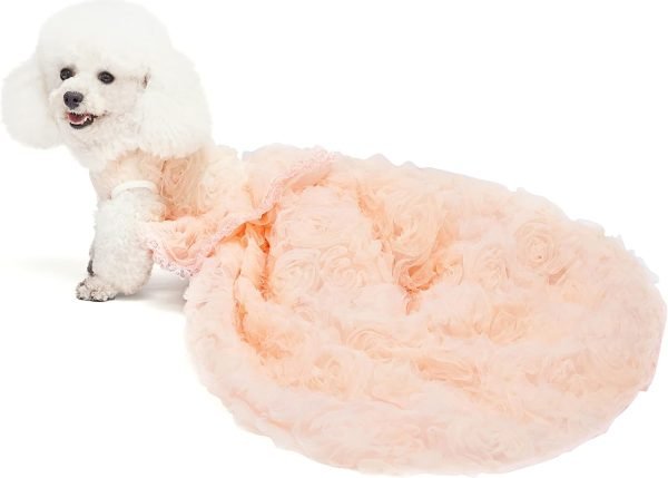 Dog Wedding Detachable Dress Breathable Tulle Tutu Doggie Apparel Skirts Clothes Pet Outfits for Small Dogs Birthday Party Dresses (Pink, M)