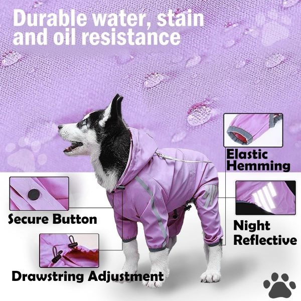 Dog Raincoat, Dog Rain Jacket for Puppy Dog with Hat, Small Dog Lightweight Raincoat, Waterproof Rain Jacket with Reflective Strip. (Purple, Medium)