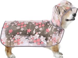 Dog Raincoat, Clear Flower Dog Rain Jacket, Puppy Dog Raincoats for Small Medium Large Dogs Poncho Raincoat with Hood, Waterproof Rain Coat for Dogs with Harness Hole Portable (Pink,S)