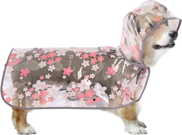 71ZdtLNP_sL._AC_SL1500 Dog Raincoat, Clear Flower Dog Rain Jacket, Puppy Dog Raincoats for Small Medium Large Dogs Poncho Raincoat with Hood, Waterproof Rain Coat for Dogs with Harness Hole Portable (Pink,S)