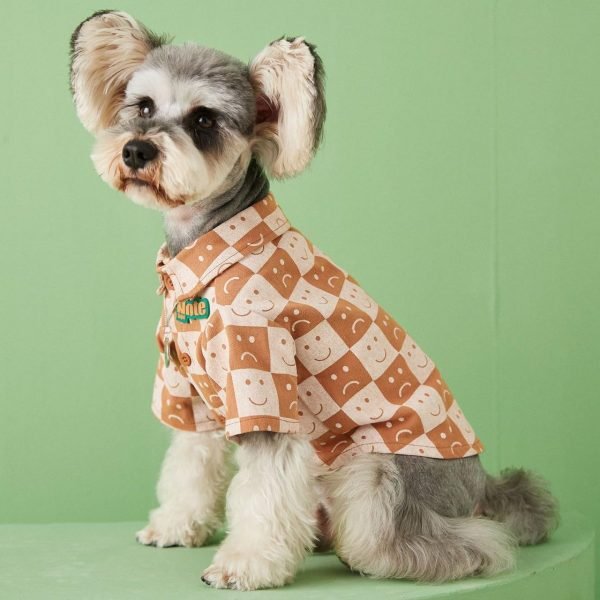 Dog Costume Cotton Clothes for Pets Plaid Shirt Smile Face Pet Boy Coat for Small Dogs Medium Large Cute T-Shirt Cat Girl Outfits Female Costumes Summer (M,Caramel Face)