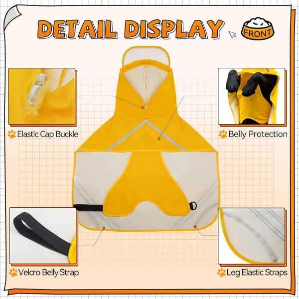 Dog Raincoats for Large Dogs, Waterproof Adjustable Pet Raincoat Jacket, Reflective Strip Hoodie, Rain Poncho Jacket for Medium Large Dogs(L)