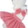 Red Dog Dresses with Bowtie Puppy Overalls Striped Pet Jumpsuit Casual Clothes Outfits for Small Dogs Cats, XL