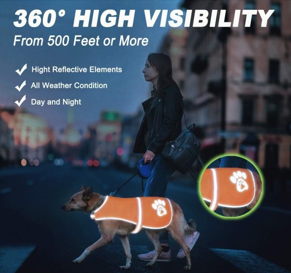 Reflective Safety Dog Vest, High Visibility Keep Dogs Visible Outdoor Activity Day and Night, Hunting and Walking, Dog Jacket for Small Medium and Large Dogs (Blaze Orange, L)