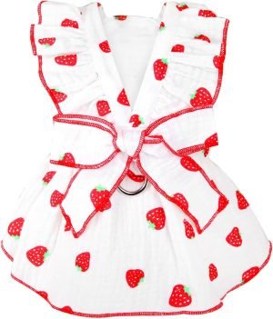 Dog Dresses for Small Dogs Girl Female Dog Clothes Cat Clothes Cat Dress Cute Cotton Extra Small Summer Clothes Bow Decor Printed Strawberry Dog Birthday Outfit Small Puppy Clothes White XL
