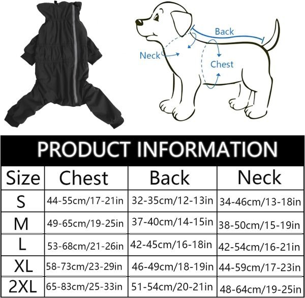 Dog Winter Coat with Legs,Water Resistant Dog Jumpsuit,Full Body Dog Clothes,Fleece Lined Dog Jacket,Reflective Zipper up Closure Snowsuit Ideal for Small Medium Dog Outdoor-Black-S