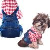 Pet Clothes Denim Dog Jeans Striped or Grid Jumpsuit Overall Hoodie Coat for Small Medium Puppy Cat Blue Plaid