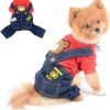 SELMAI Dog Outfits for Small Dogs Boy Girl Spring Shirts Denim Bib Pants 2 Pockets Jumpsuits One Piece Apparel for Cats Puppies Chihuahua Clothes Adorable Overall for Medium Pet 4 legs Autumn Red XS