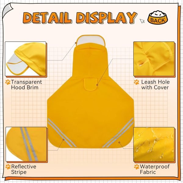 Dog Raincoats for Large Dogs, Waterproof Adjustable Pet Raincoat Jacket, Reflective Strip Hoodie, Rain Poncho Jacket for Medium Large Dogs(L)