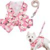 Dog Harness Vest Set for Small Girl Dogs with D-Ring Soft Comfortable Mesh Dog Harness Vest Pet Daisy Floral Bow Tie for Small Medium Large Dogs (Pink, XS)