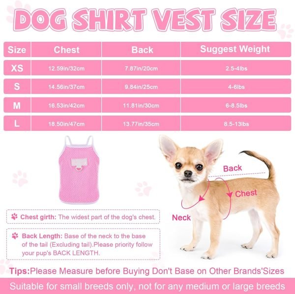 Dog Clothes for Small Dogs Summer Dog Shirt Vest Cute Soft Puppy Clothes Cool Breathable Dog T-Shirt Yorkie Chihuahua Clothes XS~L Pet Clothing Cat Apparel Pink, S