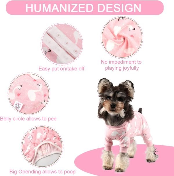 Dog Surgery Recovery Suit Pet Surgical Onesie Long Sleeve After Surgery Wear Pet E-Collar Alternative for Female Male Dog with LegPink Swan/Small