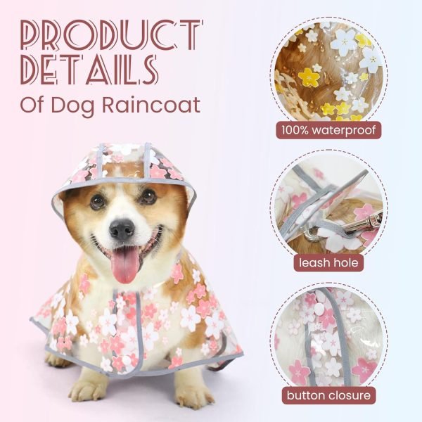 71j6WV5E9cL._AC_SL1500 Dog Raincoat, Clear Flower Dog Rain Jacket, Puppy Dog Raincoats for Small Medium Large Dogs Poncho Raincoat with Hood, Waterproof Rain Coat for Dogs with Harness Hole Portable (Pink,S)