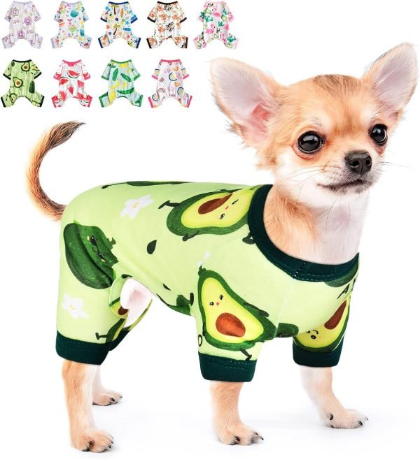 71jtzLkd13L._AC_SL1500 Pet Clothes Puppy Clothes for Small Dogs Boy Girl - Soft Stretch Dog Pajamas Dog Jumpsuit Cute Avocado Pattern Dog Pjs Shirts Dog Outfits Onesies for Chihuahua Yorkshire Teacup Dogs Cat Clothing
