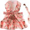 Dog Dress Bowknot Harness Leash Set for Small Dogs Cats Daisy Floral Girl Dog Dresses Cute Puppy Princess Clothes Pet Doggy Outfits Spring Summer Breathable Dresses(Small, Navy Blue)