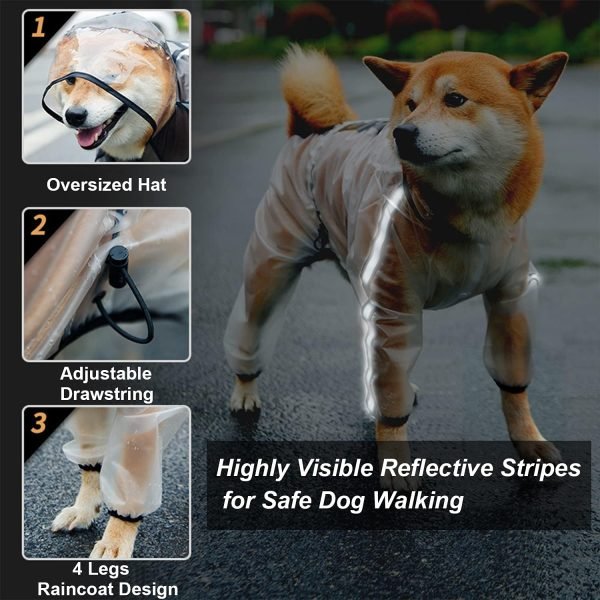 Dog Raincoat, Pet Rain Coat, 4 Legs Dog Rain Jacket with Reflective Stripe, Water Proof Dog Poncho Snow Clothes for Small Medium Large Dogs