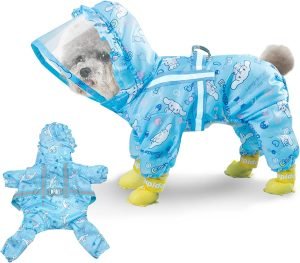 Waterproof Dog Raincoat, Adjustable 4-Legged Dog Rain Jacket with Hood and Leash Hole Reflective Lightweight Outdoor Rain Poncho Gear for Dogs Suitable for Small and Medium Dogs(Bule,X-Large)