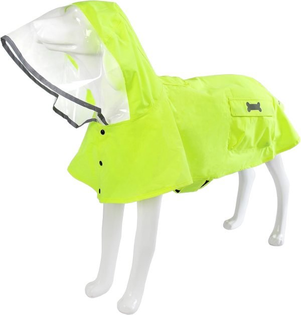 Dog Waterproof Raincoat with Poncho Hoodie, High Reflective Adjustable Yellow Pet Rain Jacket with Leash Hole for Small Medium and Large Dogs (Yellow, XXXX-Large)