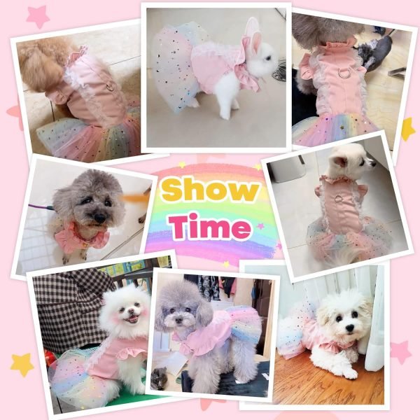 71oUiQ8y7eL._AC_SL1500 Small Dog Harness Dress Pink Cute Rainbow Tutu Dresses for Dogs Princess Summer Puppy Dog Dress for Small Dogs Girl Cat Dresses Clothes for Cats Only Shih Tzu Chihuahua Dog Clothes, Small