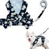 Dog Harness Vest Set for Small Girl Dogs with D-Ring Soft Comfortable Mesh Dog Harness Vest Pet Daisy Floral Bow Tie for Small Medium Large Dogs (Pink, XS)
