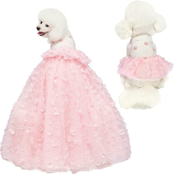 Dog Wedding Detachable Dress Breathable Tulle Tutu Doggie Apparel Skirts Clothes Pet Outfits for Small Dogs Birthday Party Dresses (Pink, M)