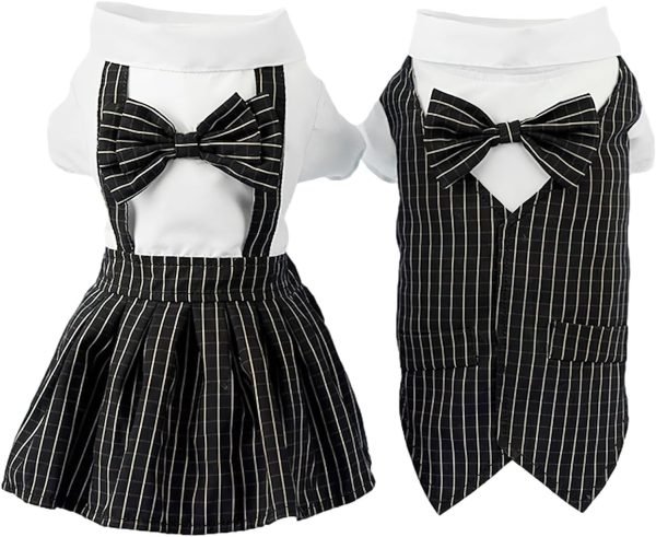 Beige Dog Overalls Couple Striped Puppy Clothes Pet Dress Pant T-Shirts Jumpsuit for Small Medium Dogs Cats, M