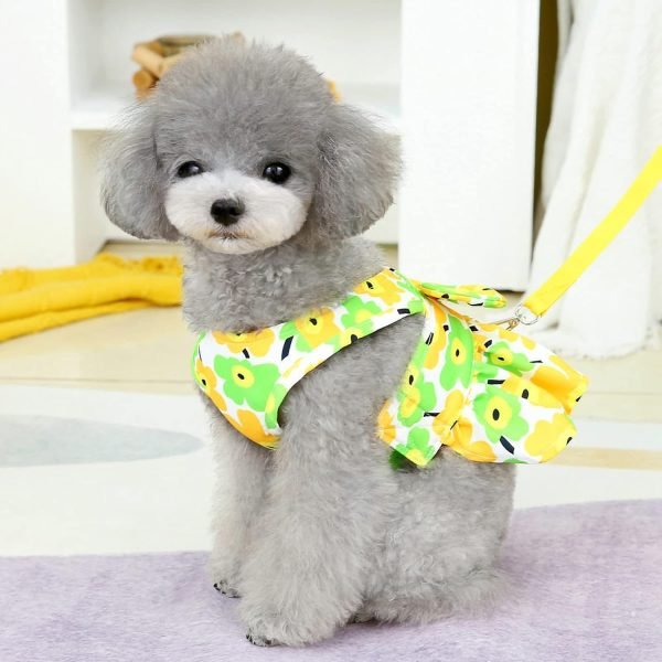 Dog Dresses for Small Dogs Girl Puppy Dresses with Leash Bow Harness Dress for Small Medium Dogs Summer Pet Floral Dresses with D-Ring Female(Yellow S)