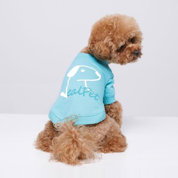 Dog T-Shirt Cotton Puppy Print Logo Soft Breathable Stretchy Simple Pet Apparel for Four Seasons Real Pastel Round Tee Shirt(Aqua, S)
