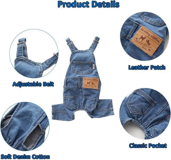 Dog Denim Jumpsuit Costumes Cat Pet Jean Overalls Clothes For Yorkie Bulldog (XL, Blue)