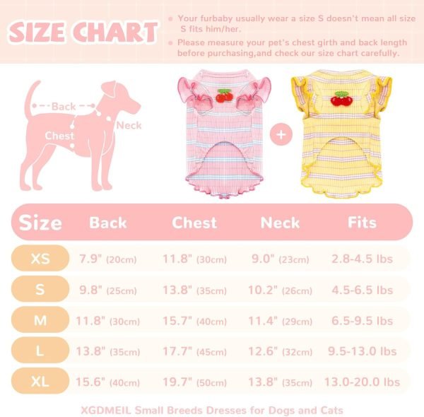 2 Pack Striped Small Dog T Shirt Cute Cherry Girl Dog Clothes for Small Dogs Cats Breathable Soft Cotton Pet Puppy Sleeveless Vest Spring Summer Doggy Outfits（Pink+Yellow,Small）