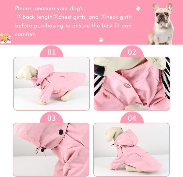 Waterproof Dog Raincoat Jacket with Hood Lightweight Adjustable Drawstring Dog Raincoat Poncho for Small Medium Puppy (Pink, M)