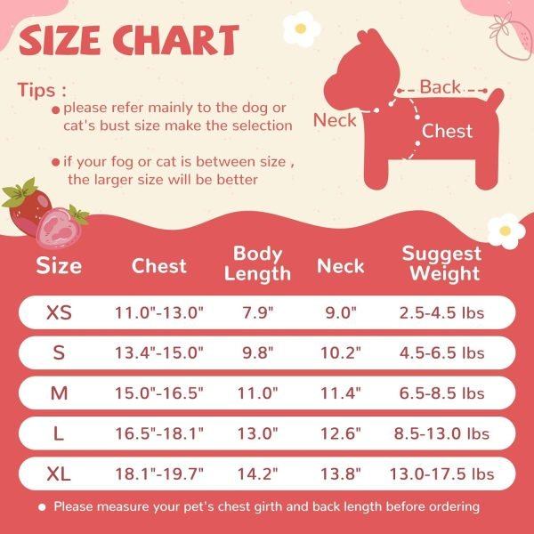 Dog Dresses for Small Dogs Girl Female Dog Clothes Cat Clothes Cat Dress Cute Cotton Extra Small Summer Clothes Bow Decor Printed Strawberry Dog Birthday Outfit Small Puppy Clothes White XL