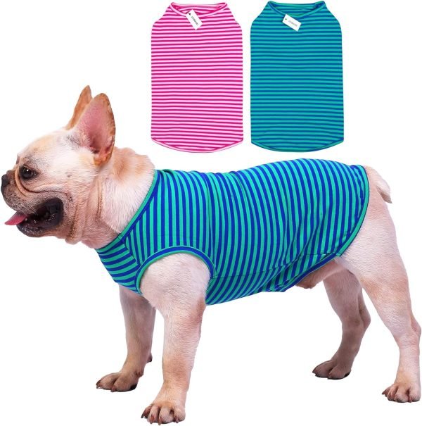 71uHBrXdJXL._AC_SL1500 Dog Shirts Cotton Striped T-Shirts, Breathable Basic Vest for Puppy and Cat, Super Soft Stretchable Doggy Tee Tank Top Sleeveless, Fashion & Cute Color for Boys and Girls (XXL, Rainbow)