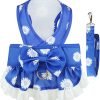 Dog Dress Harness and Leash Set for Small Dogs Floral Bow Tie Girl Puppy Dress Breathable Cute Princess Dog Dresses Spring Summer Pet Cat Clothes Skirt(Dark Blue,Medium)