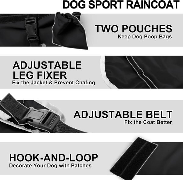 Dog Raincoats- Large Dogs Cold Weather Jackets Windproof Coat Reflective - Winter Dog Rain Coat Poncho with Dog Poop Bag Holders & Front Pocket- Size L to 4XL - Black- XL