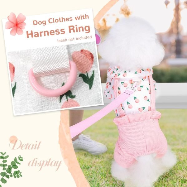 Cute Dog Clothes for Small Dogs Shirts Pajamas Pink Floral Pet Jumpsuit for Girls Boys Puppy Cat Outfits with Harness D Ring Doggy Overalls Clothing for Shih tzu Teacup Chihuahua Maltese