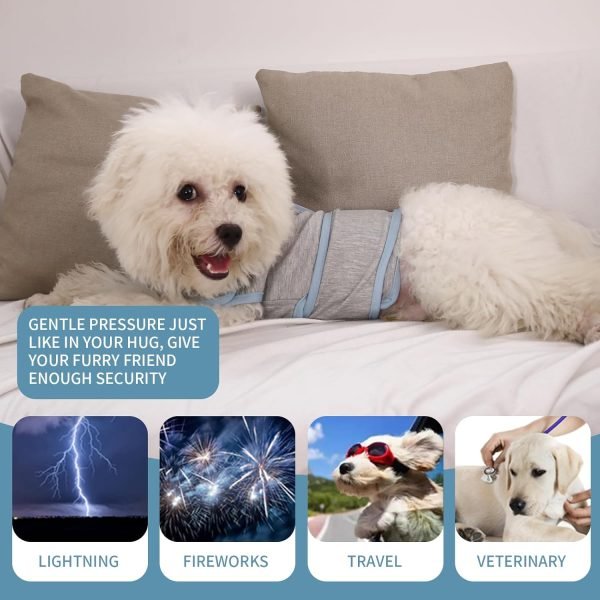 Dog Anxiety Vest, Comfort Dog Anxiety Relief Coat, Breathable Dog Calming Vest for Thunderstorm, Travel, Fireworks, Vet Visits（Dog Calming Vest Light Grey Blue S）