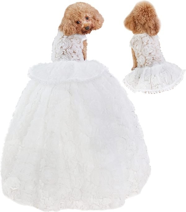 Dogs Wedding Dresses Flower Tutu Skirt with Detachable Train for Small Medium Dog Pet Outfit Formal Apparel Princess Clothes for Birthday Party Costume (Pink Set, XL)