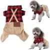 Small Dog Clothes Red Plaid Shirt Khaki Overalls Pants Jumpsuit Outfits Cool Pet Clothes for Small Dogs Cats Boy Girl, Jeans Onesies Pjs Apparel Halloween Christmas Costume Birthday Party Dress